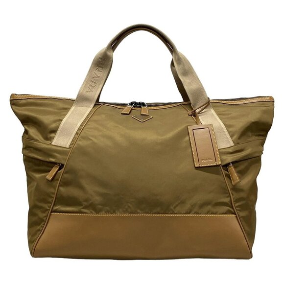 Auth PRADA Re-Nylon x leather duffel bag 2VC040 Light Brown Beige Nylon Leather - Picture 1 of 16